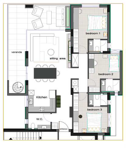 three bedrooms floor plan
