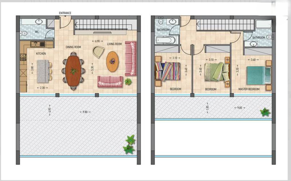 three beds floor plan