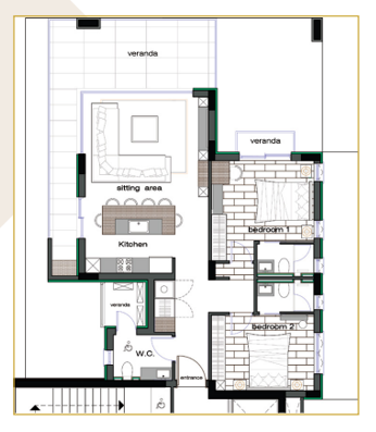 two bedrooms floor  plan