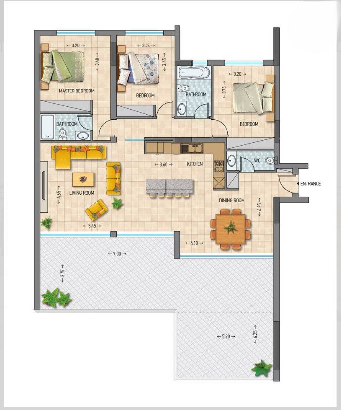 three beds floor plan