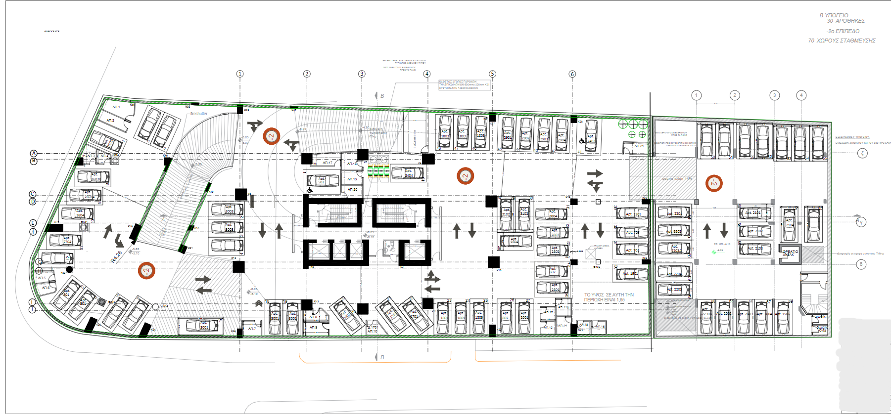 -2 Level, B Basement,70 parking spaces, 30 storage rooms